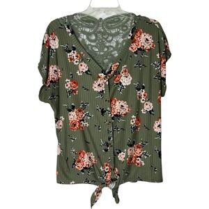 Bobbie Brooks Pullover Top Green Floral Sleeveless Back Cutout‎ Lace Women's 1X
